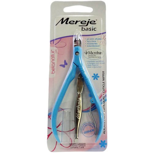 Alicate para cutículas azul con pinza de cejas Mereje accesorio de manicura