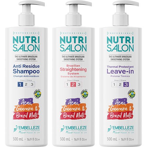 Brazilian straightening kit NutriSalon Ultimate Açaí, Guaraná and Brazil  Nuts 3x500ml - BrasilyBelleza