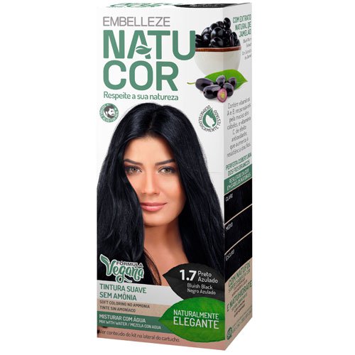 Kit Tinte Embelleze Natucor vegano 1.7 Negro Azulado 40ml