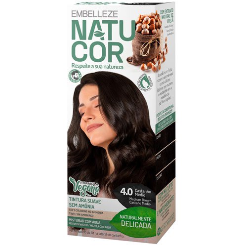 Kit ammonia-free dye Embelleze Natucor vegan 4.0 Medium Brown 40ml