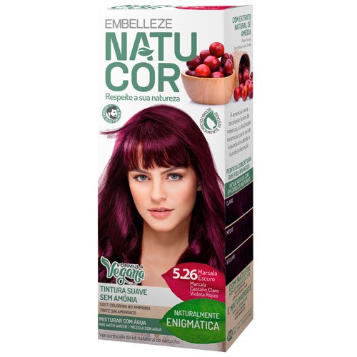 Kit Tinte Embelleze Natucor vegano 5.26 Marsala Oscuro sin amoniaco 40ml